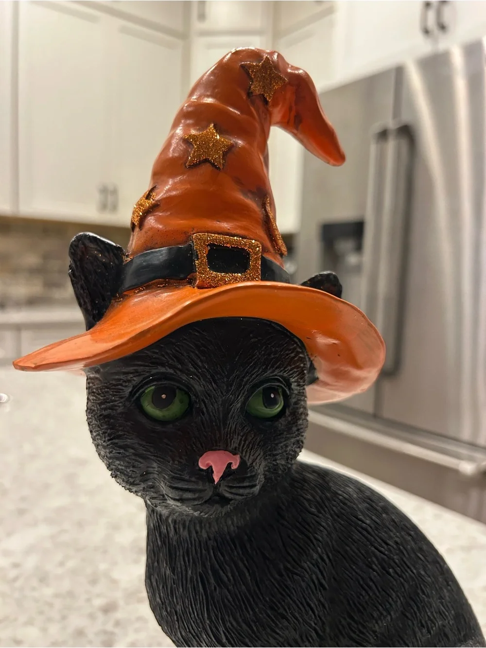 “New” Black Cat Halloween Figurine with Orange Witch Hat